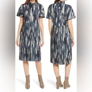 Nordstrom Black Shift Dress - Mock Collar Short Sleeve Pleated Midi